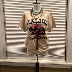 Sugar Beige Malibu Graphic Tee with Black and Pink Highlights